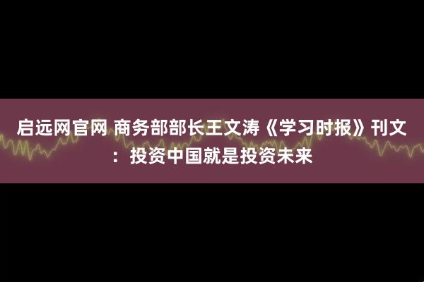 启远网官网 商务部部长王文涛《学习时报》刊文：投资中国就是投资未来