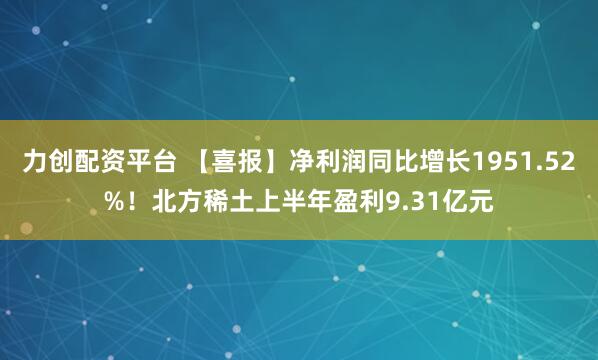 力创配资平台 【喜报】净利润同比增长1951.52%！北方稀土上半年盈利9.31亿元